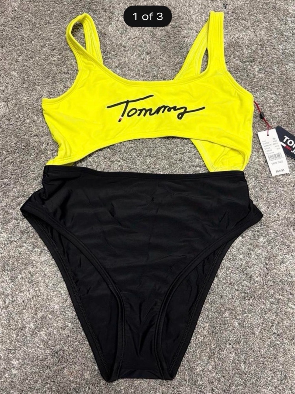 Tommy Hilfiger Neon Yellow & Black Cutout One-Piece Swimsuit